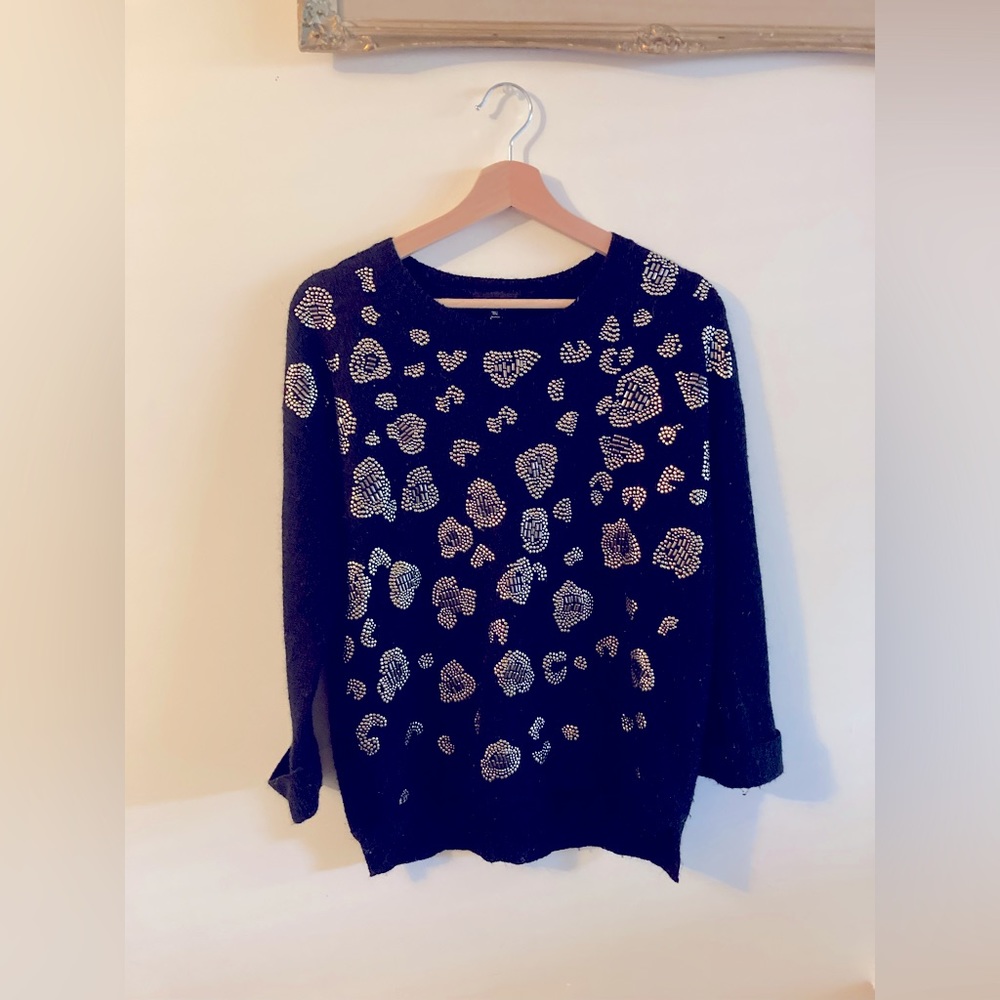 TopShop Women’s Animal Print Angora Sweater, Black and Gold Fancy Sweater